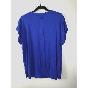 Royal Blue Blouse XL Button Back Short Sleeve Top Minimal Chic Work Fit Capsule